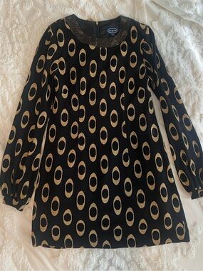 Scoop NYC Black Dress with Gold Oval Pattern